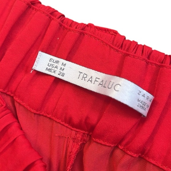 TRAFALUC By Zara Red Flowy Wide Leg Pants Size Medium - Picture 6 of 6